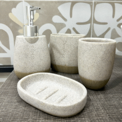 SET DE BAÑO RUSTIC BASE CLARA 4 PIEZAS BEIGE