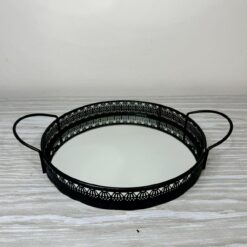 BANDEJA CHLOE REDONDA CON MANIJAS NEGRA ESPEJO