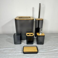 SET DE BAÑO SALVO 6 PIEZAS NEGRO TRANSPARENTE