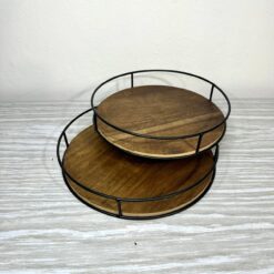 SET BANDEJA LILY REDONDA METAL Y MADERA