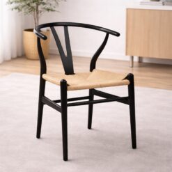 SILLA WISHBONE MADERA NEGRA ASIENTO NATURAL