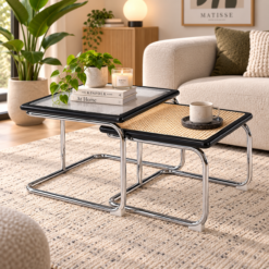 MESA RATONA CESCA DOBLE RATTAN COLOR NEGRO